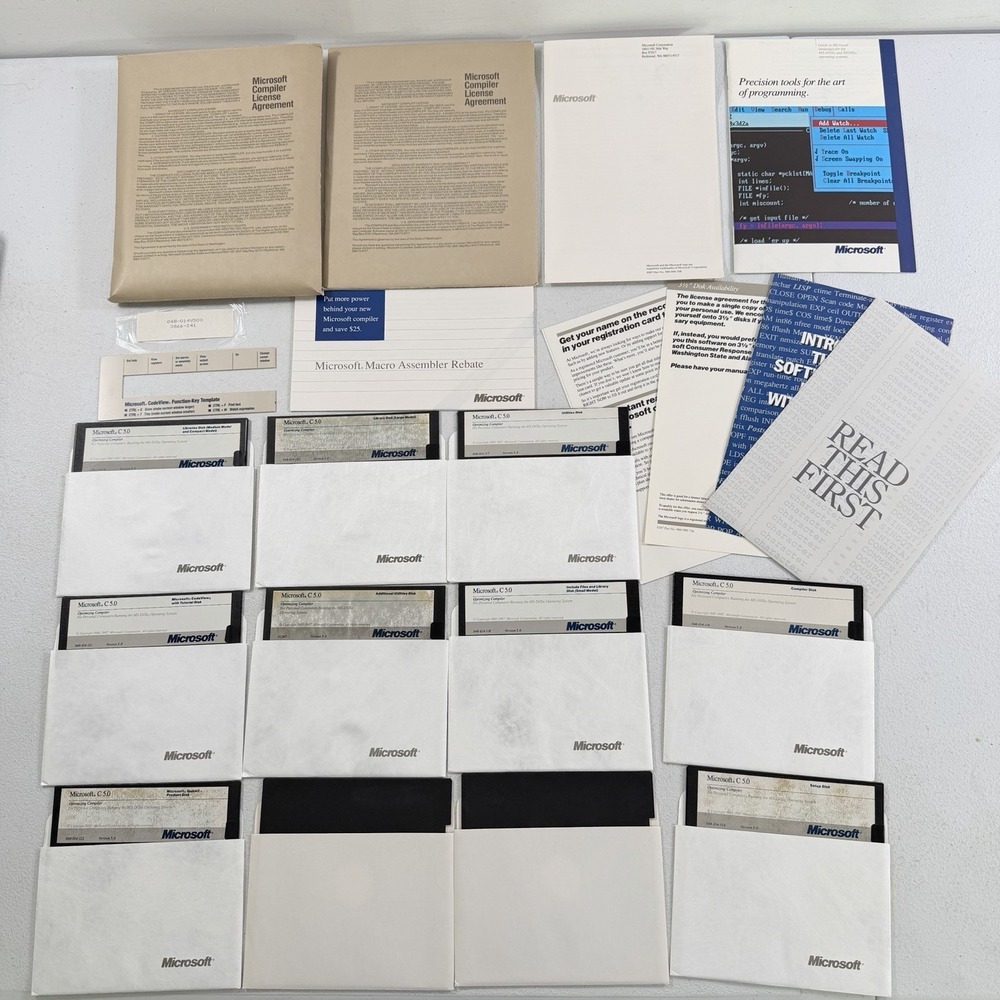 Vintage Software Microsoft C 5.0 Lot 5.25" Diskettes 1987